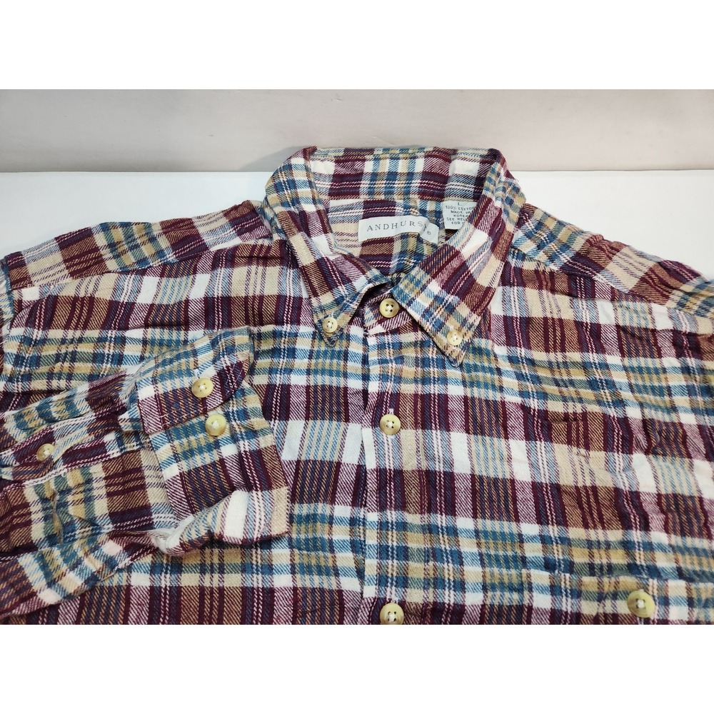 ANDHURST Plaid Flannel Button Down Shirt Mens Size Large Long‎ Sleeve Casual